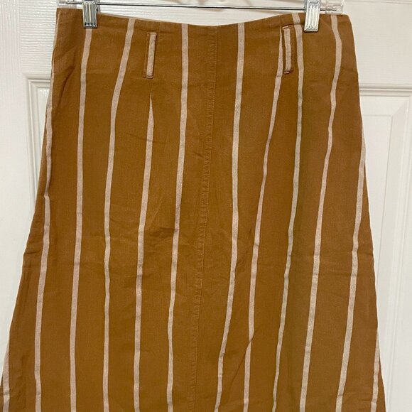 Indigo Rising Brown/Tan Striped Cotton/Linen Button Skirt with Pockets - M - Picture 4 of 4